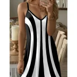 Women's Mini Dress A Line Dress Slip Dress Off The Shoulder Dress Vacation Casual Going out Beach Regular Fit Graphic Geometric Sleeveless V Neck Whit - Image 3