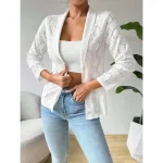 Women's Jacket Dailywear Lace Solid Color Windproof Vintage Regular Fit Outerwear Long Sleeve Spring White S 2025 - Image 3