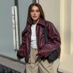 Women's Faux Leather Jacket Winter Jacket Windproof Zipper Oversized Elegant Vintage Fashion Daily School Casual Daily Short Turndown Loose Fit Long S