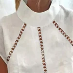 Women's Cotton Linen/Linen Like Shirt Solid Color Bohemia Daily Stylish Long Sleeve Shirt Collar Regular Tops Daily Holiday Going out Patchwork White - Image 2