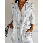 Women's Shirt Button Down Tunic Shirt Collar Long Sleeve Floral Graphic Daily Stylish Retro Vintage Regular Tops Daily Holiday Going out s White Sprin - Image 2