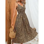 Women's Maxi Dress Casual Dress A Line Dress Slip Dress Stylish Casual Vacation Daily Regular Fit Leopard Sleeveless Strap White Yellow Summer 2025