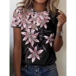 Women's T Shirt Floral Graphic Plants Vintage Stylish Classic Short Sleeve Crew Neck Round Neck Regular Tops Daily Print Black Blue Orange Summer Spri - Image 2