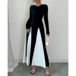 Women's Long Dress Maxi Dress Graduation Dress Casual Dress Fashion Modern Outdoor Vacation Daily Regular Fit Color Block Long Sleeve Crew Neck Black - Image 5
