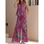Women's Elegant Fashion Streetwear Two Piece Sets Blouse Vest Pants Trousers Sleeveless Crew Neck Outdoor Work Casual Floral Print Vacation Vintage Da - Image 4