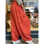 Women's Wide Leg Baggy Pants Solid Color Bloomers Fashion Basic Full Length Medium Waist Plain Pocket Elastic Waist Comfort Outdoor Micro-elastic Vaca - Image 4
