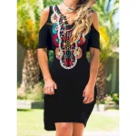 Women's Mini Dress Petite Dress Casual Dress Boho Dress Vintage Ethnic Casual Daily Regular Fit Floral Butterfly Short Sleeve Notched Neck Black Wine - Image 2
