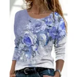 Women's T Shirt Ombre Floral Graphic Vintage Fashion Stylish Long Sleeve Round Neck Regular Tops Daily Weekend Print Yellow Pink Blue Purple Gray Spri - Image 2