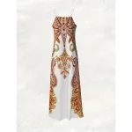 Women's Maxi Dress Casual Dress A Line Dress Slip Dress Vacation Vintage Ethnic Daily Regular Fit Paisley Sleeveless V Neck Yellow Summer Spring Fall