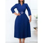 Women's Work Dress Casual Dress A Line Dress Fashion Daily Midi Dress Ruched Patchwork V Neck Long Sleeve Plain Regular Fit Yellow Red Blue Fall Winte - Image 4