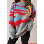 Women's Sweater Pullover Sweater Jumper Casual Soft Graphic Ribbed Crew Neck Knitted Long Sleeve Regular Tops Knit Outdoor Daily Weekend Red Fall Wint