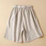 Women's Cotton Linen Shorts Shorts Slacks Casual Short Natural Plain Pocket Elastic Waist Outdoor Comfortable Vacation Holiday Apricot Black White Blu - Image 3