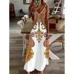 Women's Maxi Dress Casual Dress A Line Dress Slip Dress Vacation Vintage Ethnic Daily Regular Fit Paisley Sleeveless V Neck Yellow Summer Spring Fall - Image 2