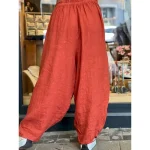 Women's Wide Leg Baggy Pants Solid Color Bloomers Fashion Basic Full Length Medium Waist Plain Pocket Elastic Waist Comfort Outdoor Micro-elastic Vaca - Image 3