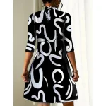 Women's Geometric Stand Collar Mini Dress 3/4 Length Sleeve Spring Fall 2025 - Image 4