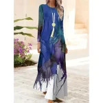 Women's Maxi Dress Shift Dress A Line Dress Party Casual Boho Daily Date Going out Regular Fit Ombre Graphic Tie Dye Long Sleeve Crew Neck Red Blue Or