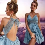 Women's Lace Dress Mini Dress Lace Patchwork Vacation Beach Sexy Casual Spaghetti Strap Sleeveless Black White Dark Blue Color 2025 - Image 2