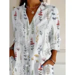Women's Shirt Button Down Tunic Shirt Collar Long Sleeve Floral Graphic Daily Stylish Retro Vintage Regular Tops Daily Holiday Going out s White Sprin - Image 3