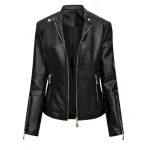 Women's Faux Leather Jacket Casual Jacket Comfortable Breathable Zipper Pocket Fashion Casual Plain Vacation Street Casual Daily Wear Zipper Short Tur - Image 2