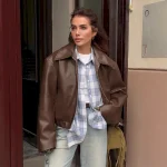 Women's Faux Leather Jacket Winter Jacket Windproof Zipper Oversized Elegant Vintage Fashion Daily School Casual Daily Short Turndown Loose Fit Long S - Image 4