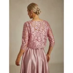 Women's Lace Tops Jacket Floral Elegant Party Crew Neck Crop Tops Wedding Guest Party Evening Wear Lace Embroidered Blush Pink Summer Spring Fall 2025 - Image 3