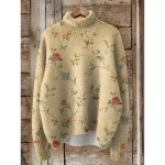 Women's Sweater Cardigan Elegant Fashion Streetwear Floral Turtleneck Floral Buttons Knitted Long Sleeve Regular Tops Knit Outdoor Daily Weekend Yello - Image 3