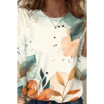 Women's T shirt Crew Neck Long Sleeve Tunic Floral Graphic Casual  Regular Tops Daily Print Yellow Spring Fall 2025