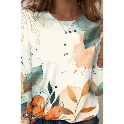 Women's T shirt Crew Neck Long Sleeve Tunic Floral Graphic Casual  Regular Tops Daily Print Yellow Spring Fall 2025