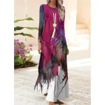 Women's Maxi Dress Shift Dress A Line Dress Party Casual Boho Daily Date Going out Regular Fit Ombre Graphic Tie Dye Long Sleeve Crew Neck Red Blue Or - Image 3