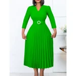 Women's Work Dress Casual Dress A Line Dress Fashion Daily Midi Dress Ruched Patchwork V Neck Long Sleeve Plain Regular Fit Yellow Red Blue Fall Winte - Image 5