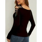 Women's Sequin Sparkly Party Glitter Plain Fashion Modern Casual Long Sleeve V Neck Regular Tops Daily Weekend Patchwork Cut Out Black Green Fall 2025 - Image 3